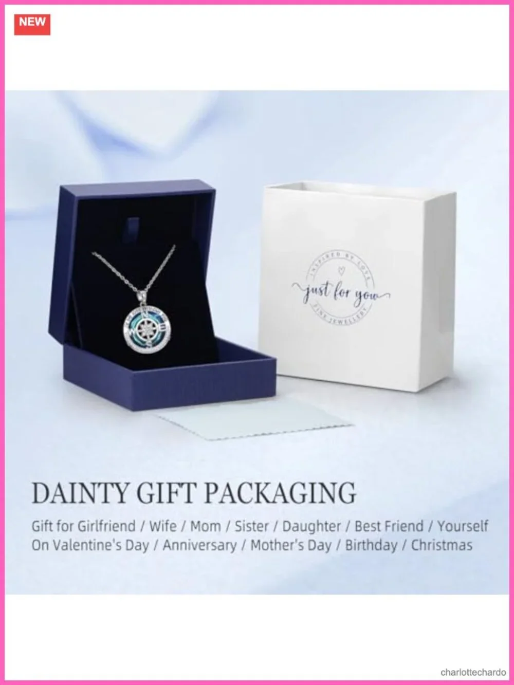 Compass Necklace 18k Real Gold Filled 925 Sterling Silver Pendant Gift for Wife